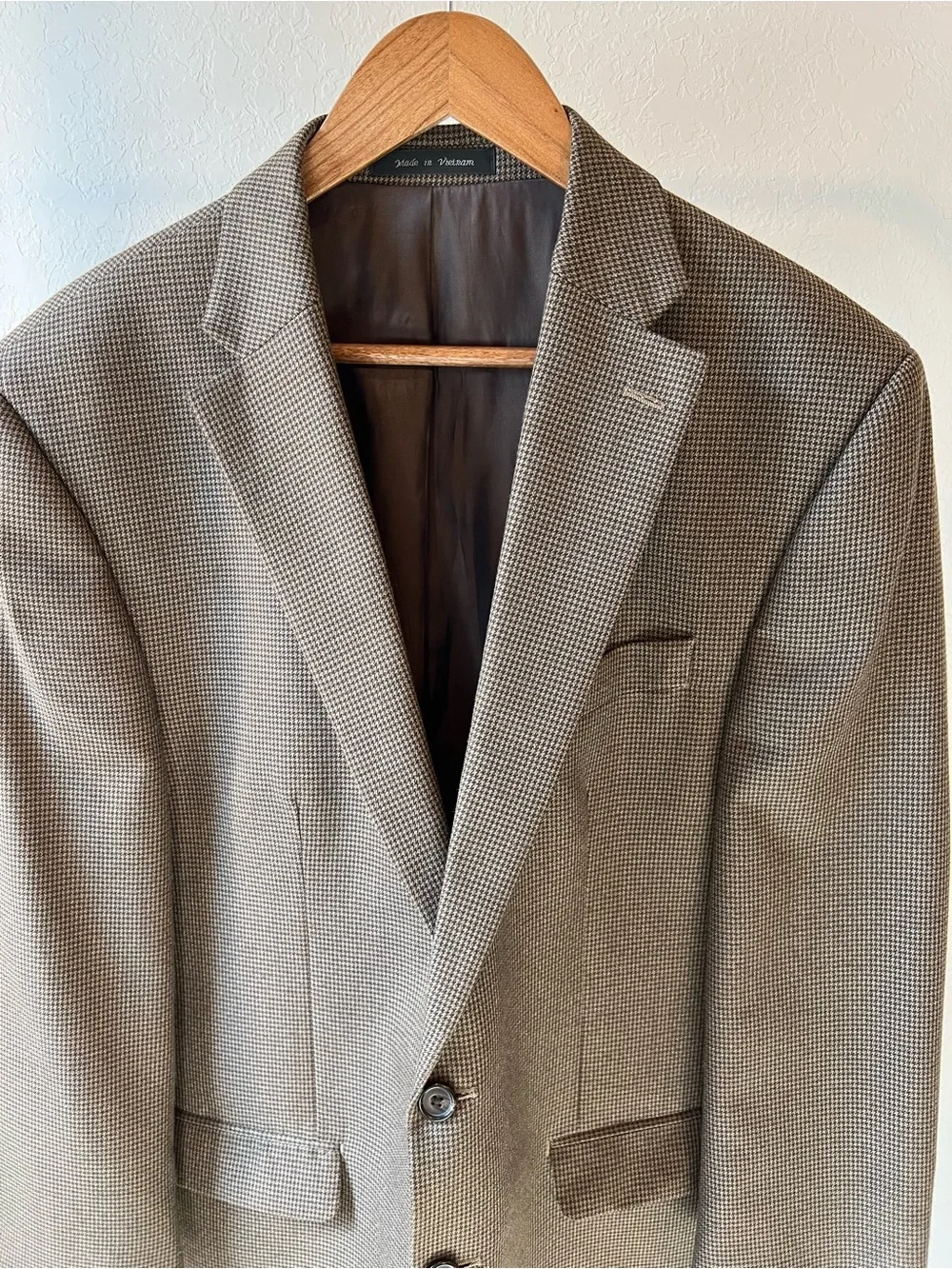 Lauren Ralph Lauren Houndstooth Sport Coat Mens Size 42R Macys Brown Blazer